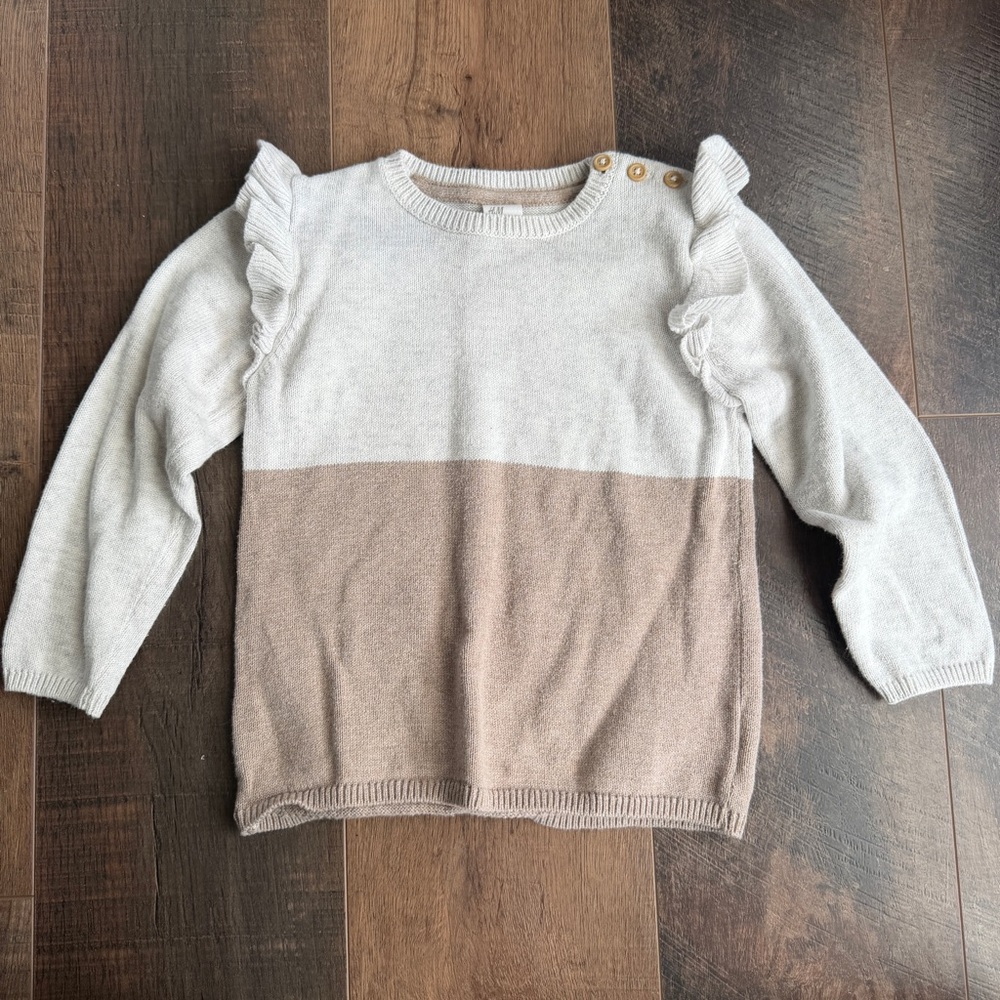 H&M Girls Two-Tone Cream and Brown Sweater with Shoulder Buttons